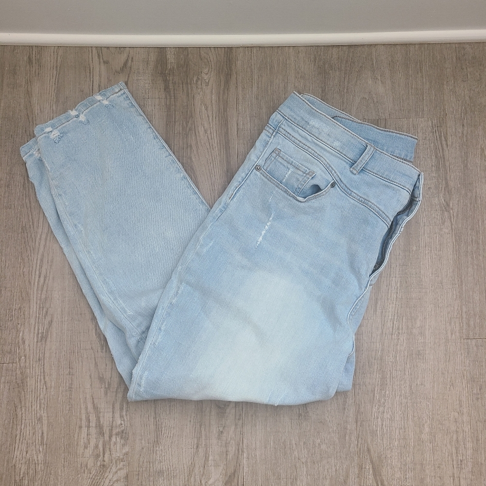 Soho women's distressed high waisted straight leg jeans Size 18 light blue